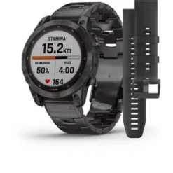 Garmin Fenix 7 Sapphire Solar hiilenharmaa DLC-titaani ja titaaniranneke + silikoniranneke 010-02540-39
