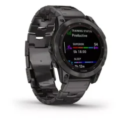 Garmin Fenix 7 Sapphire Solar hiilenharmaa DLC-titaani ja titaaniranneke + silikoniranneke 010-02540-39