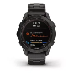 Garmin Fenix 7 Sapphire Solar hiilenharmaa DLC-titaani ja titaaniranneke + silikoniranneke 010-02540-39