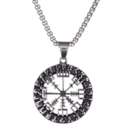 Northern Viking Jewelry- Riimu viikinkikompassi teräskaulakoru NVJRS086