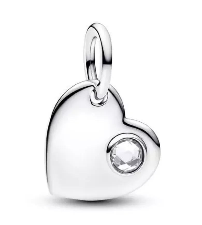Pandora April Engravable Heart Clear Stone Dangle Charm hopeariipus 794295C04
