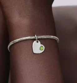 Pandora August Engravable Heart Spring Green Stone Dangle Charm hopeariipus 794295C08