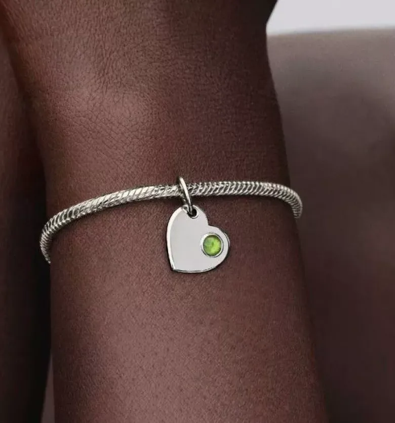 Pandora August Engravable Heart Spring Green Stone Dangle Charm hopeariipus 794295C08