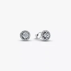 Pandora Round Pavé Halo hopeakorvakorut 293019C01