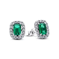Pandora Sparkling Green Halo hopeakorvakorut 294501C01
