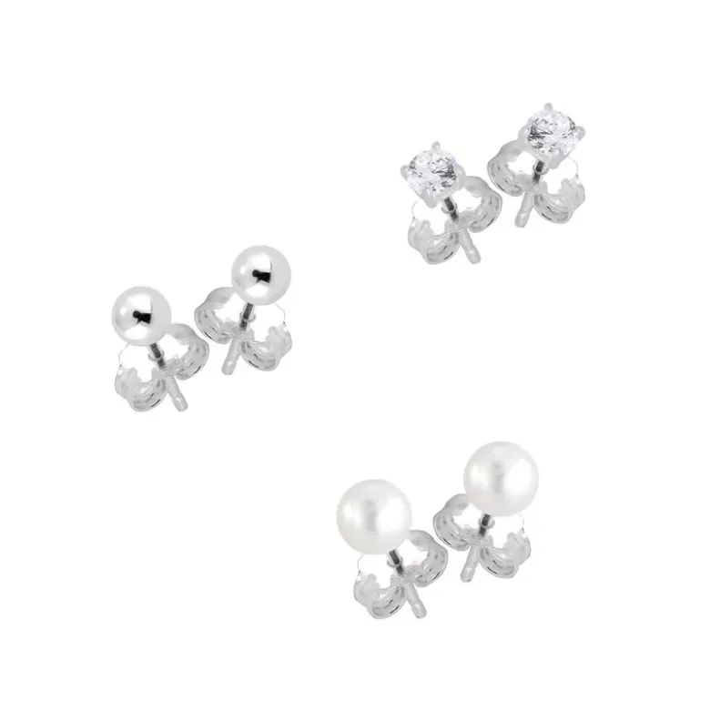Plus hopeakorvakorut PEARL-BALL-CZ SET