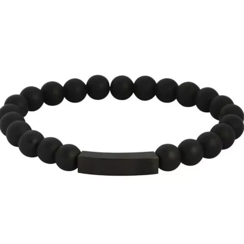 Steel Plus akaattiteräsrannekoru BSS581 BLK AGATE