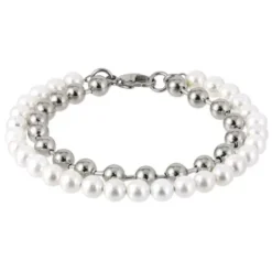 Steel Plus Pearl teräsrannekoru BSS906 SS+WHITE
